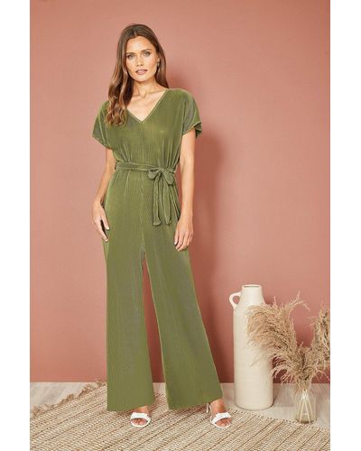Mela Green Pleated Jumpsuit With V Neck