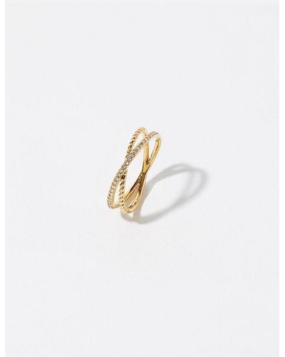 Accessorize Gold-plated Pave Cross-over Ring - Metallic