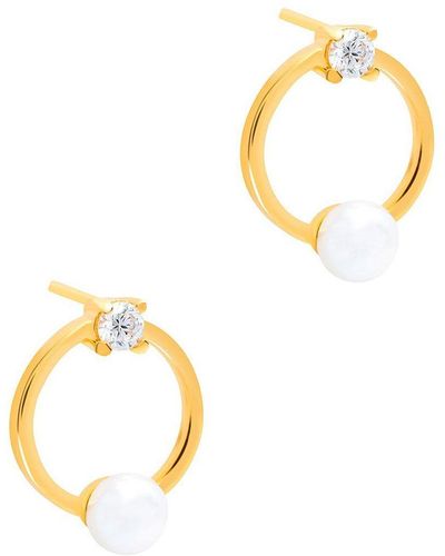 Pure Luxuries Gift Packaged 'karson' 18ct Yellow Gold Plated 925 Silver & Freshwater Pearl Earrings - Metallic