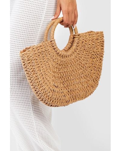 Boohoo Circle Handle Straw Bag - Natural