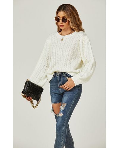 FS Collection Chunky Open Tie Jumper Top In Cream - Natural