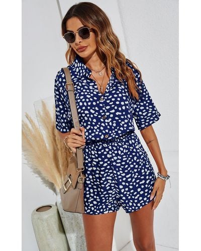 FS Collection Button Down Playsuit In Navy Spot Print - Blue