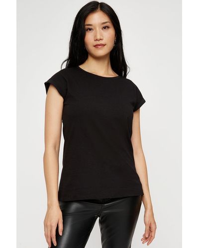 Dorothy Perkins Black Cotton Roll Sleeve T-shirt