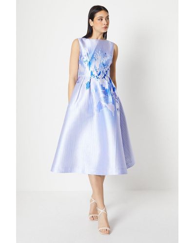 Coast Twill Midi Dress In Placement Print - Blue