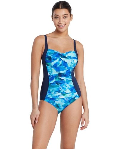 Zoggs Aqua Digital Ruched Front Adjustable Swimsuit - Navy/blue