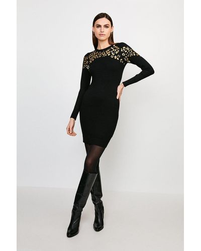 Karen Millen Animal Jacquard Knitted Tunic - Black