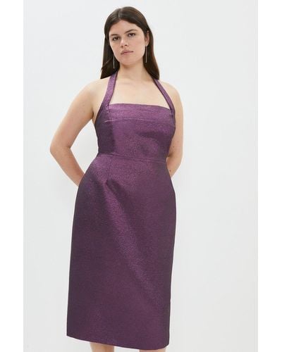 Coast Plus Size Sparkle Jacquard Halter Neck Pencil Dress - Purple
