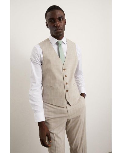 Burton Slim Fit Stone Pow Check Waistcoat - Natural