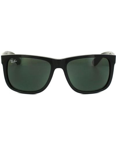 Ray-Ban Rectangle Shiny Black Green Justin 4165 Sunglasses