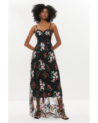 Coast Embroidered Mesh Bustier Maxi Dress - Black