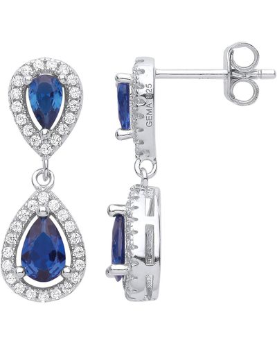 Jewelco London Silver Sapphire-blue Mirrored Tears Of Joy Drop Earrings - Eag1019