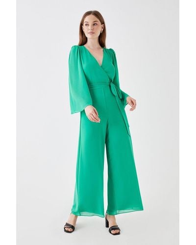 Debut London Wrap Top Kimono Sleeve Jumpsuit - Green