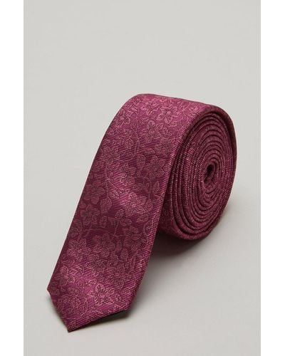 Burton Burgundy Floral Skinny Tie And Pocket Square Set - Purple