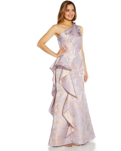 Adrianna Papell Metallic Jacquard Ruffle Gown - Pink