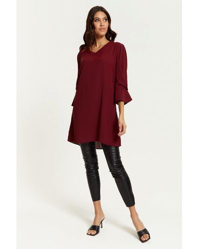 Hoxton Gal Oversized 3/4 Sleeves Tunic Top - Red