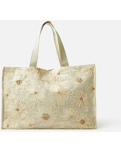 Accessorize Embroidered Flower Tote Bag - Natural