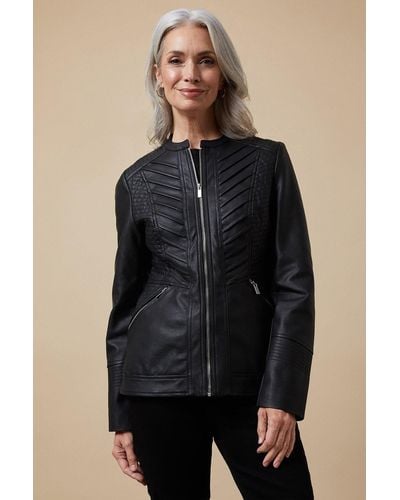 Wallis Black Faux Leather Collarless Zip Jacket