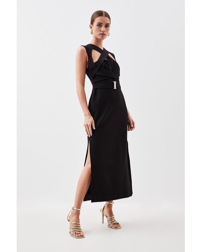 Karen Millen Petite Ponte Cut Out Jersey Midi Dress - Black