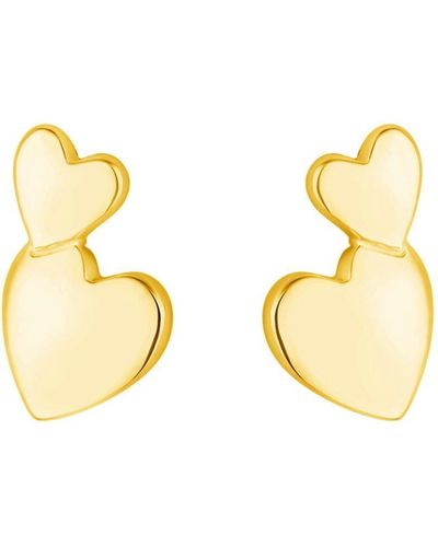 Simply Silver Gold Plated Sterling Silver 925 Mini Double Heart Stud Earrings - Metallic