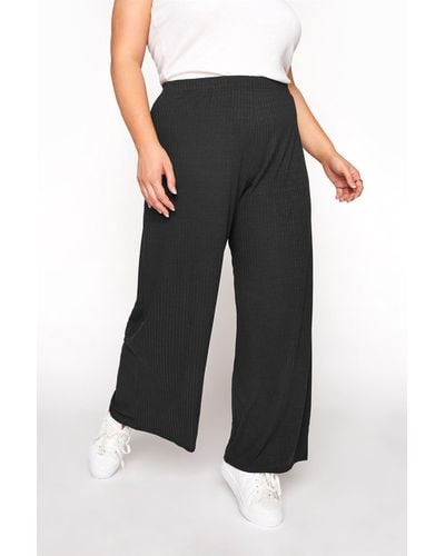 Yours Ribbed Wide Leg Trousers - Black