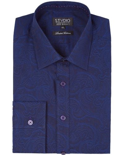 Jeff Banks Paisley Jacquard Formal Cotton Shirt - Blue
