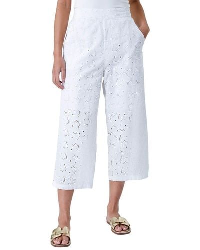 Roman Petite Cotton Broderie Culotte Trousers - White