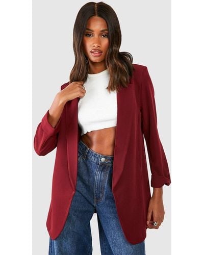 Boohoo Basic Woven Turn Cuff Relaxed Fit Blazer - Red