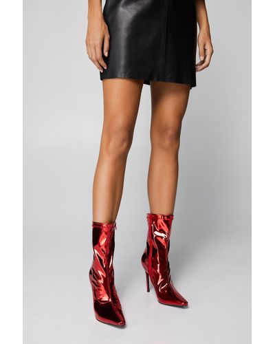 Nasty Gal Patent Metallic Ankle Sock Boots - Black