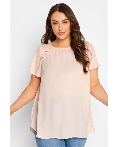 Yours Frill Short Sleeve Blouse - Natural