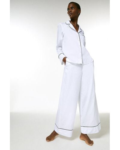 Karen Millen Cotton Stripe Nightwear Trouser - White
