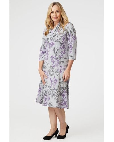 Tigi Floral Print Cowl Dress - Grey