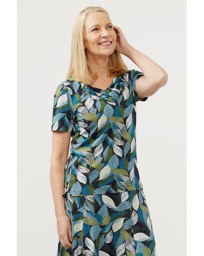 Tigi French Navy And Turquoise Leaf Print Top - Green