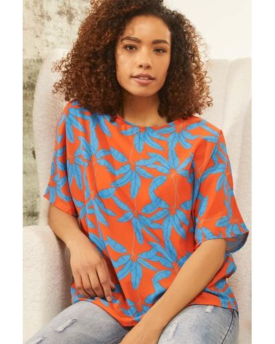 Izabel London Tropical Print Oversized Blouse - Orange