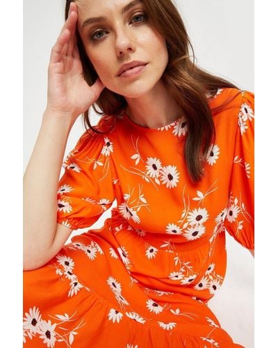 Dorothy Perkins Bright Orange Floral Smock Midi Dress