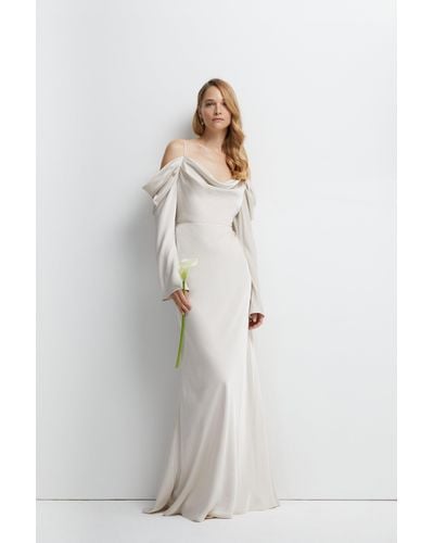 Coast Long Sleeve Cowl Neck Satin Bridesmaids Dress - White