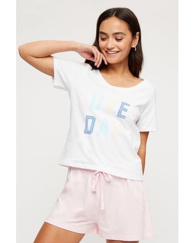 Dorothy Perkins Petite Duvet Day T-shirt And Shorts Pyjama Set - White