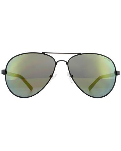 Guess Aviator Matte Black Green Mirror Sunglasses - Brown