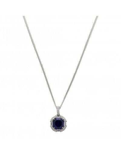 Simply Silver Sterling Silver 925 Blue Emerald Cut Pendant Necklace