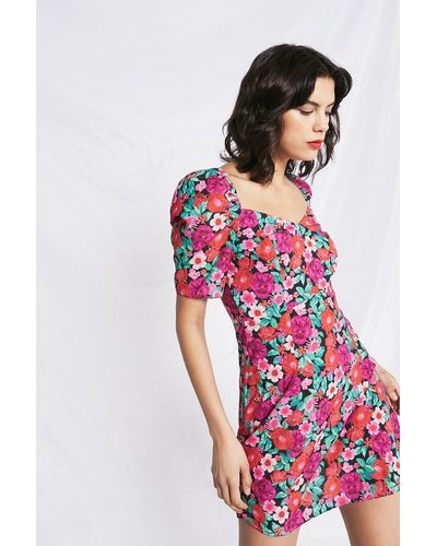 Warehouse Sweetheart Neck Mini Dress Red And Pink Floral