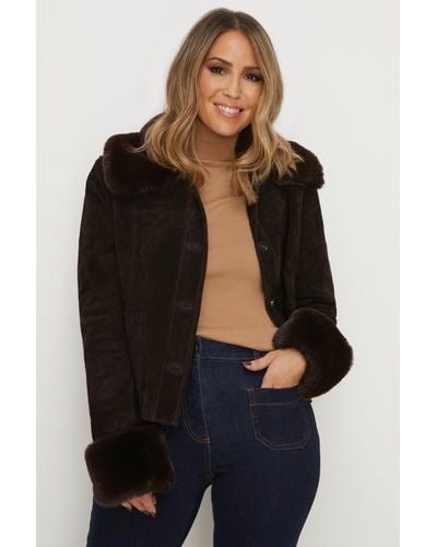 Oasis Rachel Stevens Suede And Faux Fur Cropped Jacket - Black