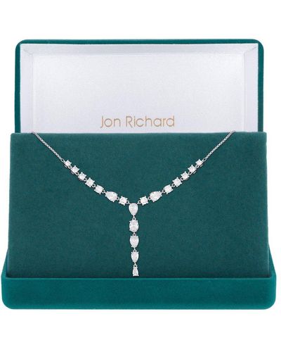 Jon Richard Rhodium Plated Cubic Zirconia Pear Y Necklace - Gift Boxed - Green