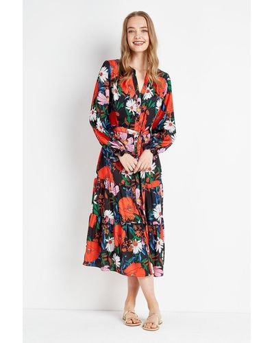 Wallis Poppy Print Tiered Midi Shirt Dress