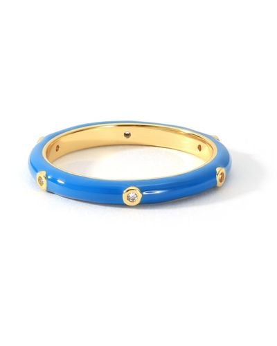 The Fine Collective Gold Plated Sterling Silver Crystal Blue Enamel Stacker Ring