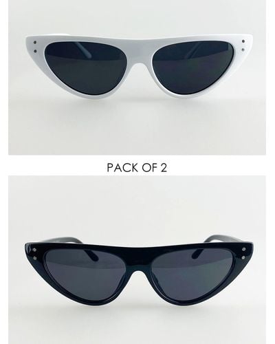 SVNX 2 Pack Cateye Sunglasses With Plastic Frames - Blue
