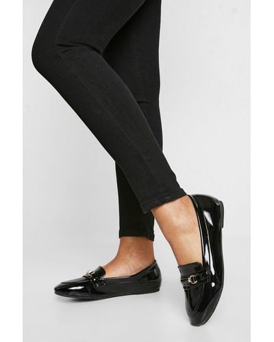 Boohoo Wide Fit Round Toe Single Bar Trim Loafers - Black