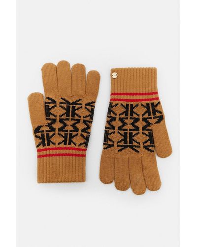 Karen Millen Logo Knit Gloves - Brown