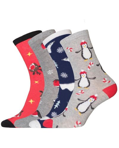Universal Textiles Christmas Socks (pack Of 4) - Red