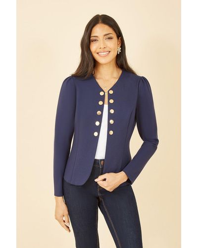 Yumi' Navy Ponte Jacket With Military Buttons - Blue