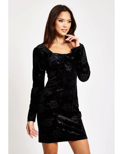 Liquorish Corset Detail Mini Black Velvet Dress