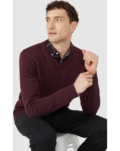 MAINE Pure Cotton Marl Vee Neck Jumper - Red